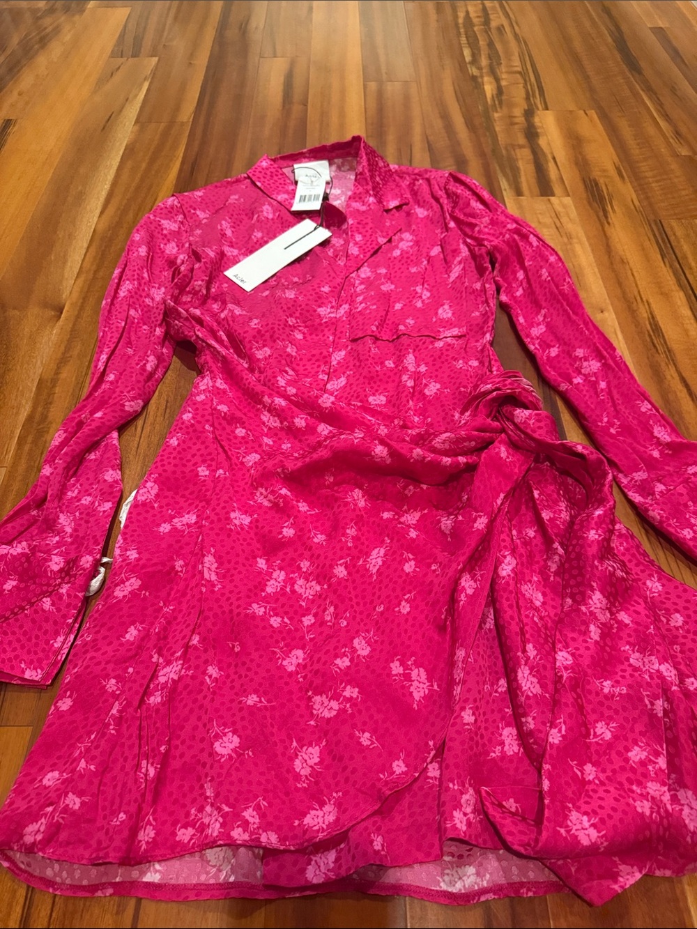 Acler Hot Pink Floral Long Sleeve Wrap Dress